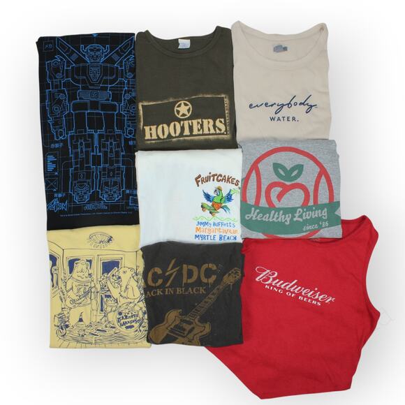 8Tees Lot of 8 T-Shirts (1 Budweiser tank) Buffett AC/DC Voltron Hooters Resell - Picture 2 of 16